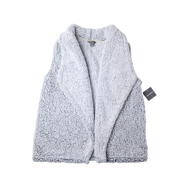 Eddie Bauer WR Fireside Plush Vest Women's Large Gray Sherpa Fleece Open Front - Picture 1 of 7